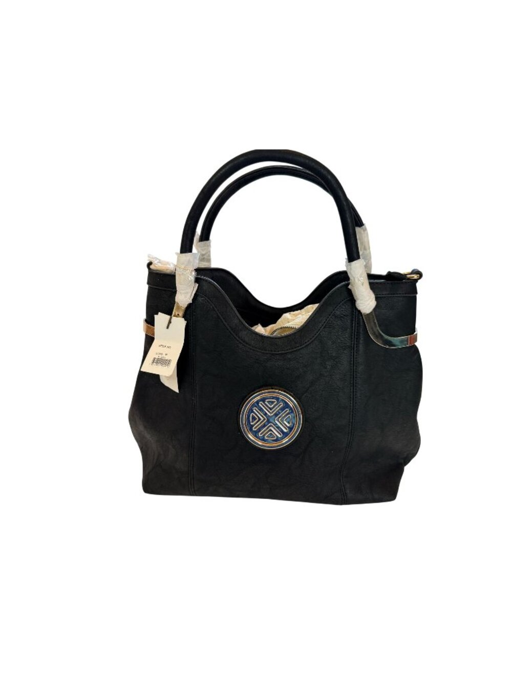 Black Vegan Leather Bag Gold Hardware Shoulder Bag Large Satchel Lead-Free NWT